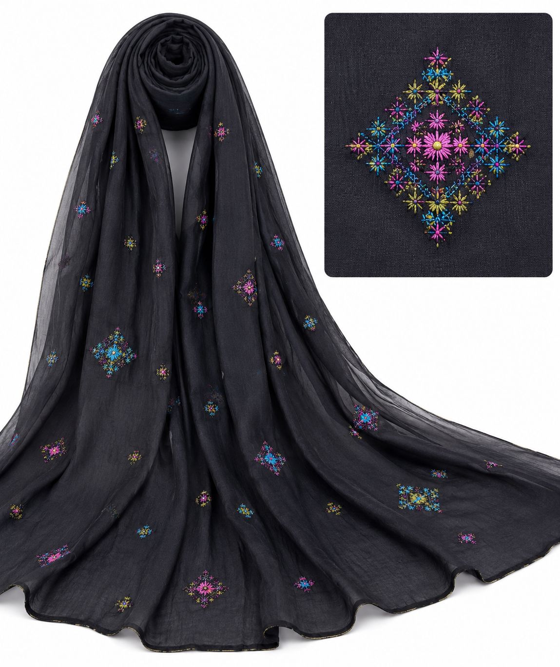 Ward Al Jouri Luxury Omani Mukhawar with Embroidered Shela – Classic Black