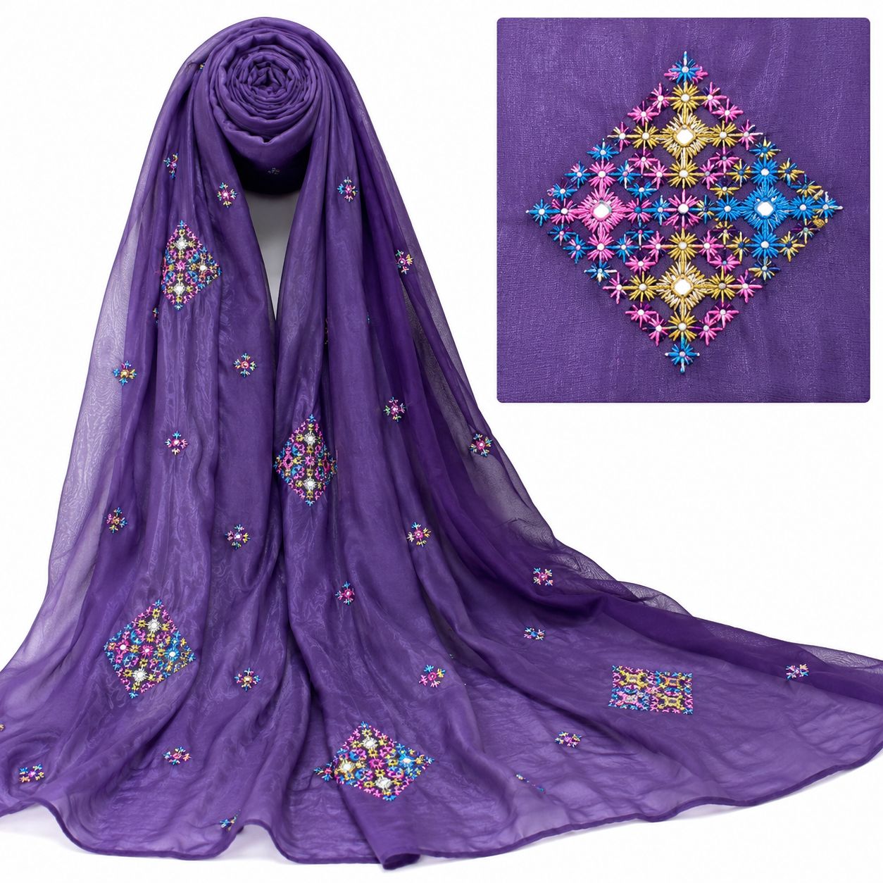Ward Al Jouri Luxury Omani Mukhawar with Embroidered Shela – Royal Purple