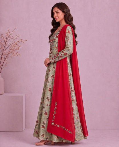 Yasmeen Al Khaleej Mukhawar With Shela - Vibrant Red  – B 4