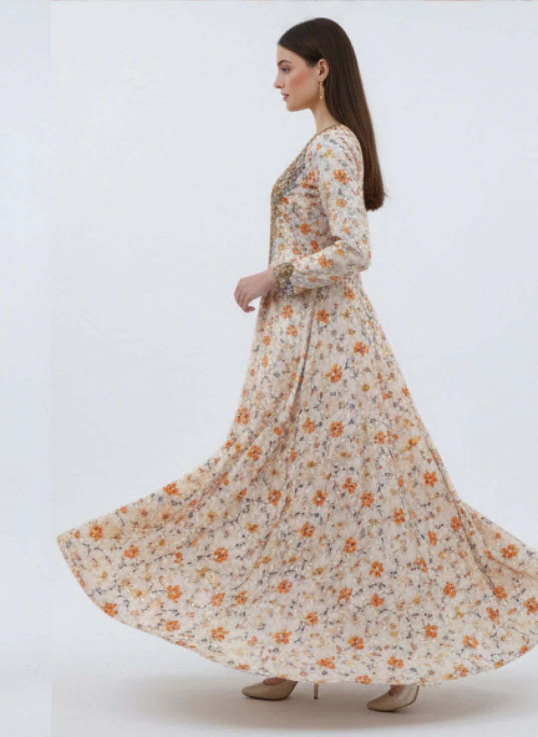 Elegant Floral Embroidered Mukhawar -Golden  (C7)
