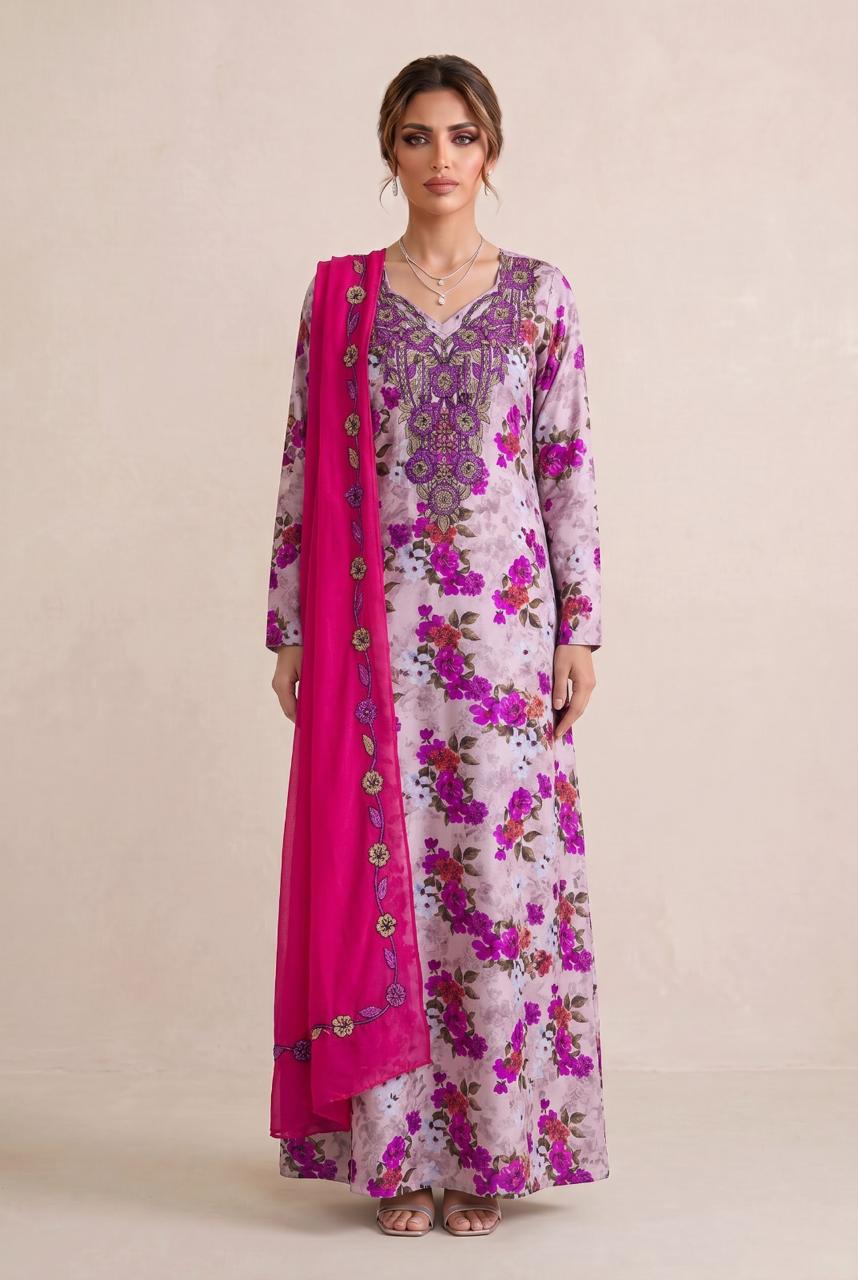 Premium Designer Mukhawar – Soft Purple  Floral Ensemble - (B 2)