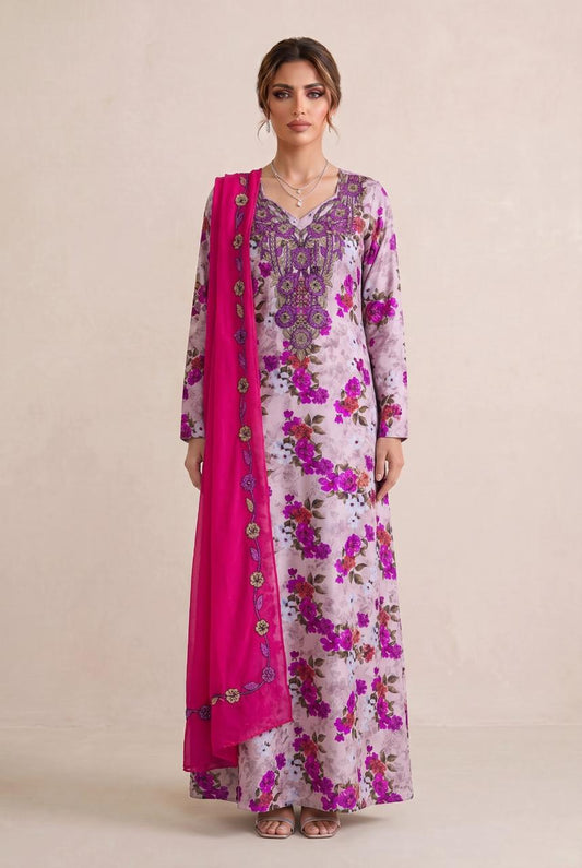 Premium Designer Mukhawar – Soft Purple  Floral Ensemble - (B 2)