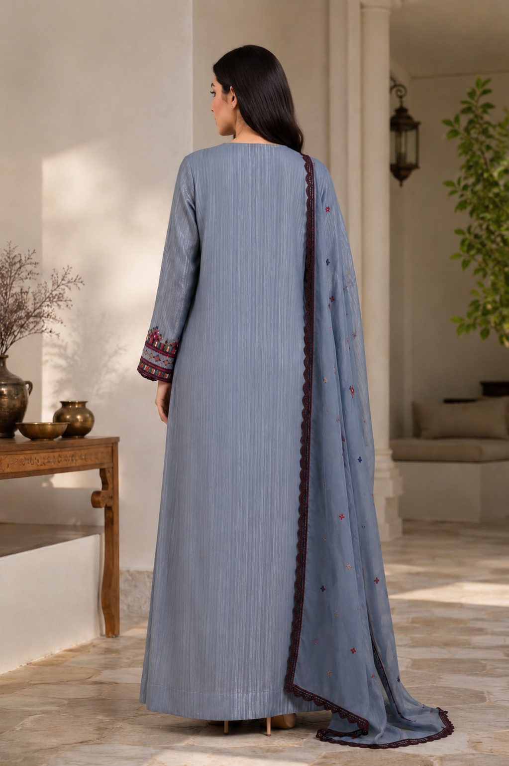 Mukhawar Luxury Hand Embroidered  with Embellished Shaila –Elegant Grey