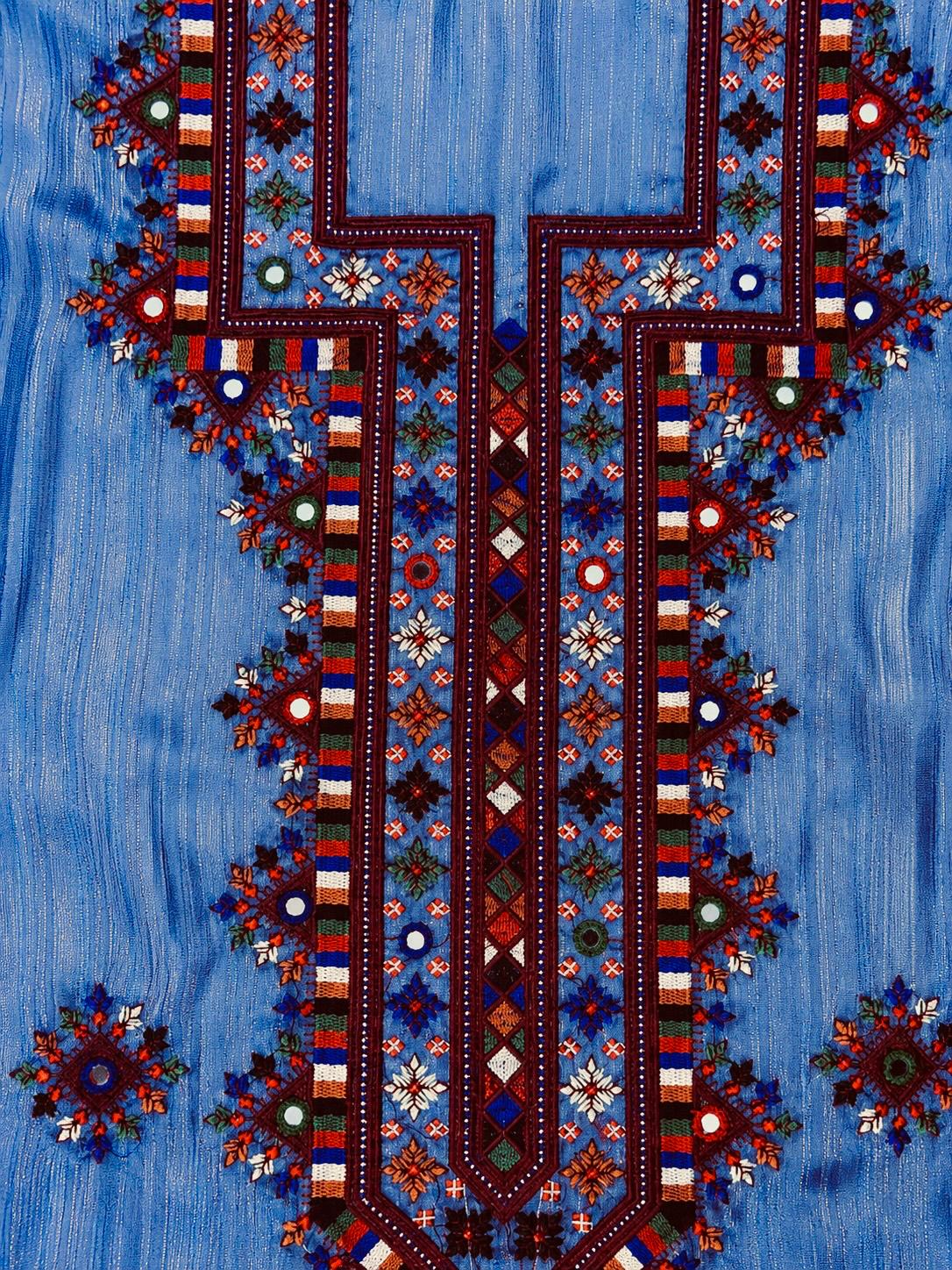 Mukhawar Luxury Hand Embroidered Outfit with Embellished Shaila – Dusty Blue