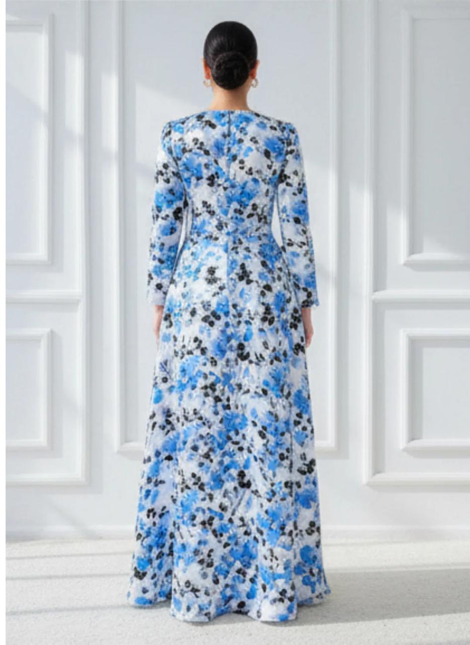 Elegant Floral Embroidered Mukhawar -White & Blue  (C4)