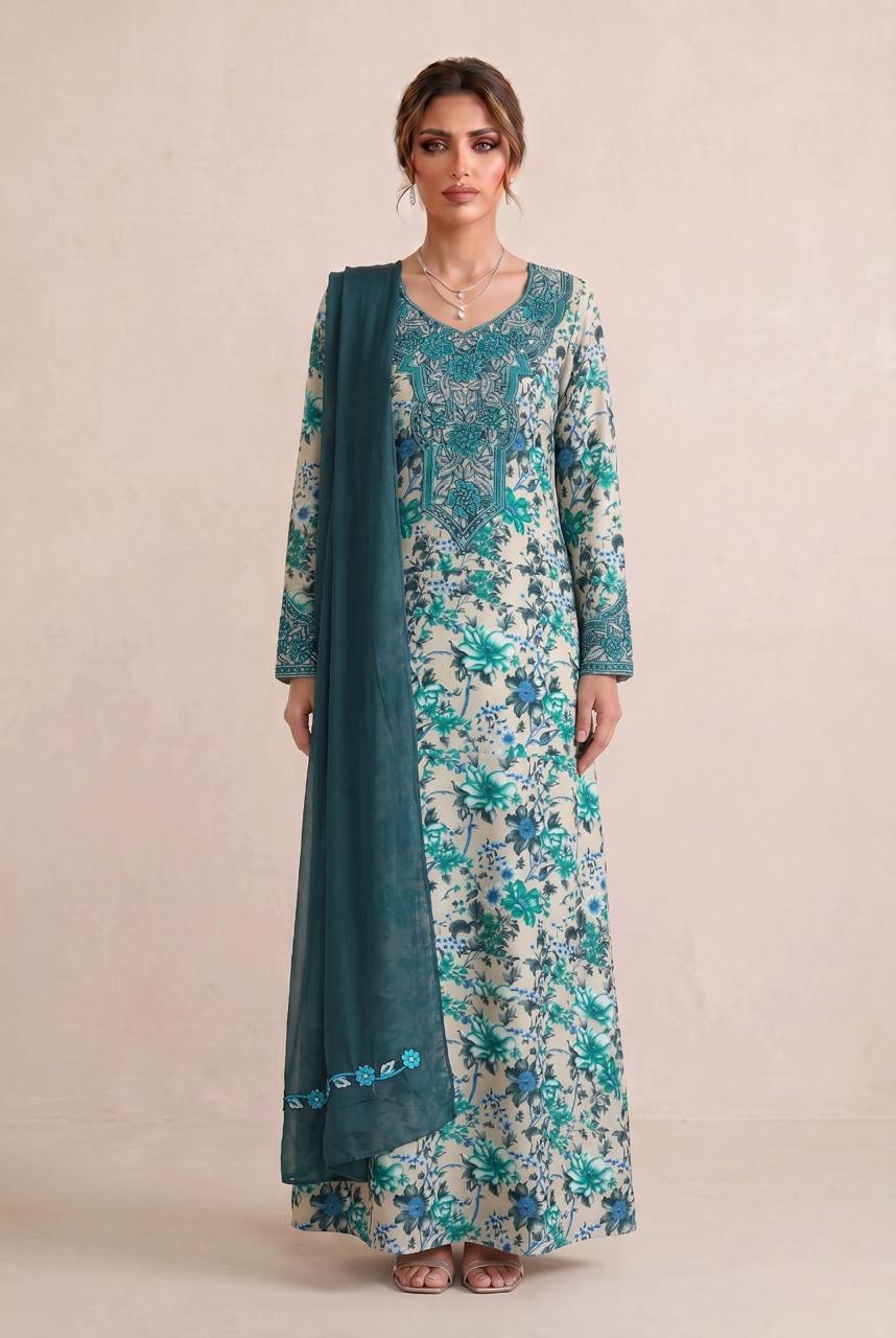 Premium Designer Mukhawar – Soft CGreen  Floral Ensemble - (B 3)