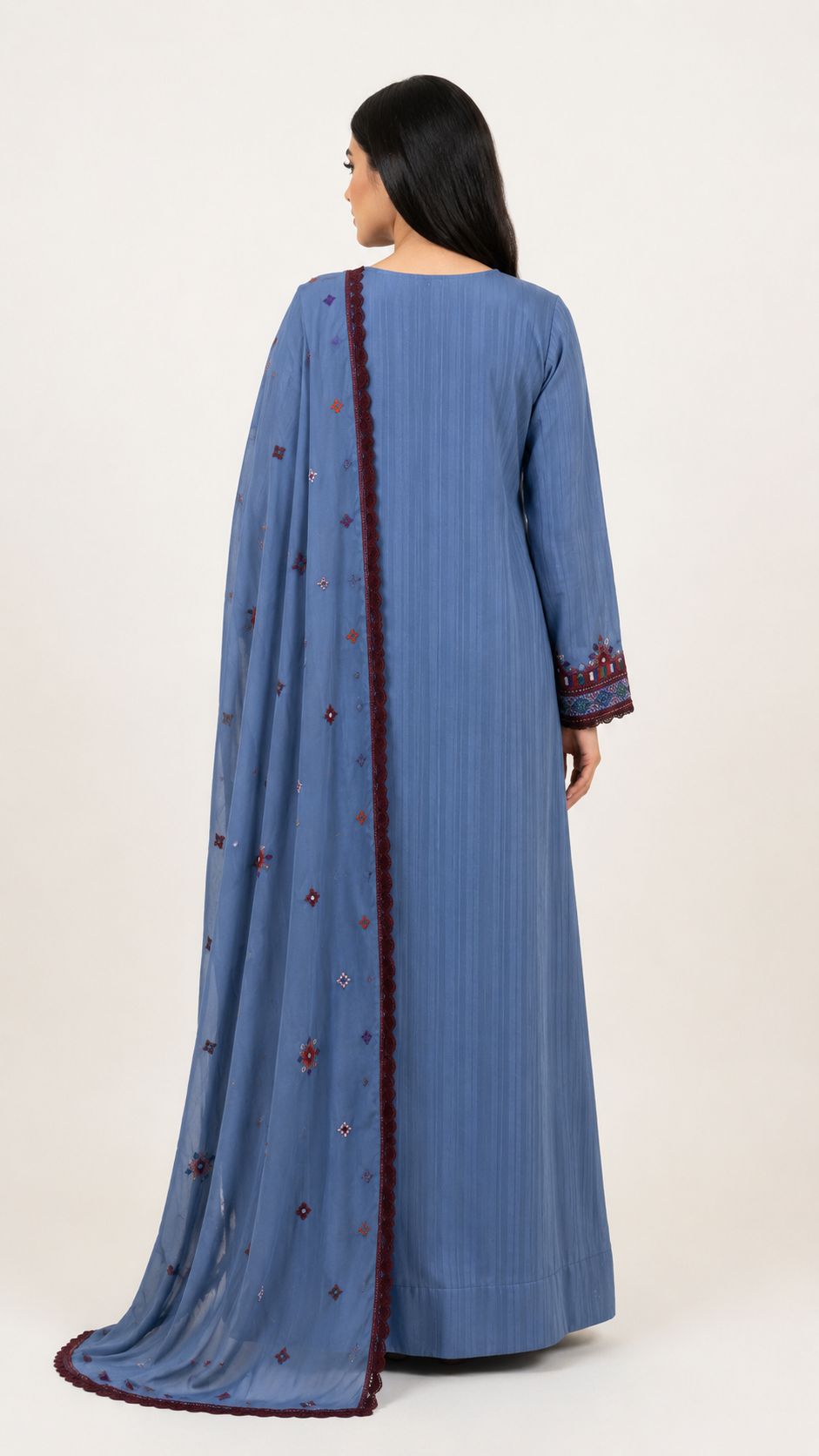 Mukhawar Luxury Hand Embroidered Outfit with Embellished Shaila – Dusty Blue