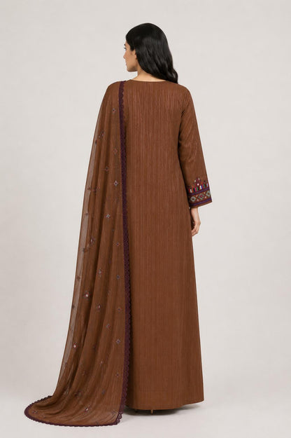 Mukhawar Luxury Hand Embroidered Outfit with Embellished Shaila –Chocolate Brown