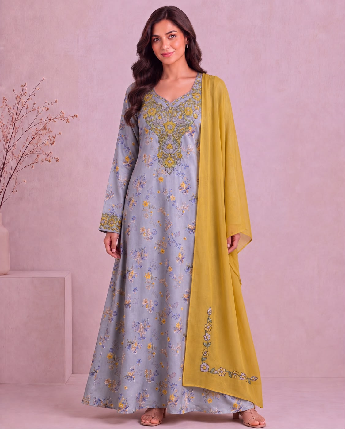 Yasmeen Al Khaleej Mukhawar With Shela - Silver Grey – B 4