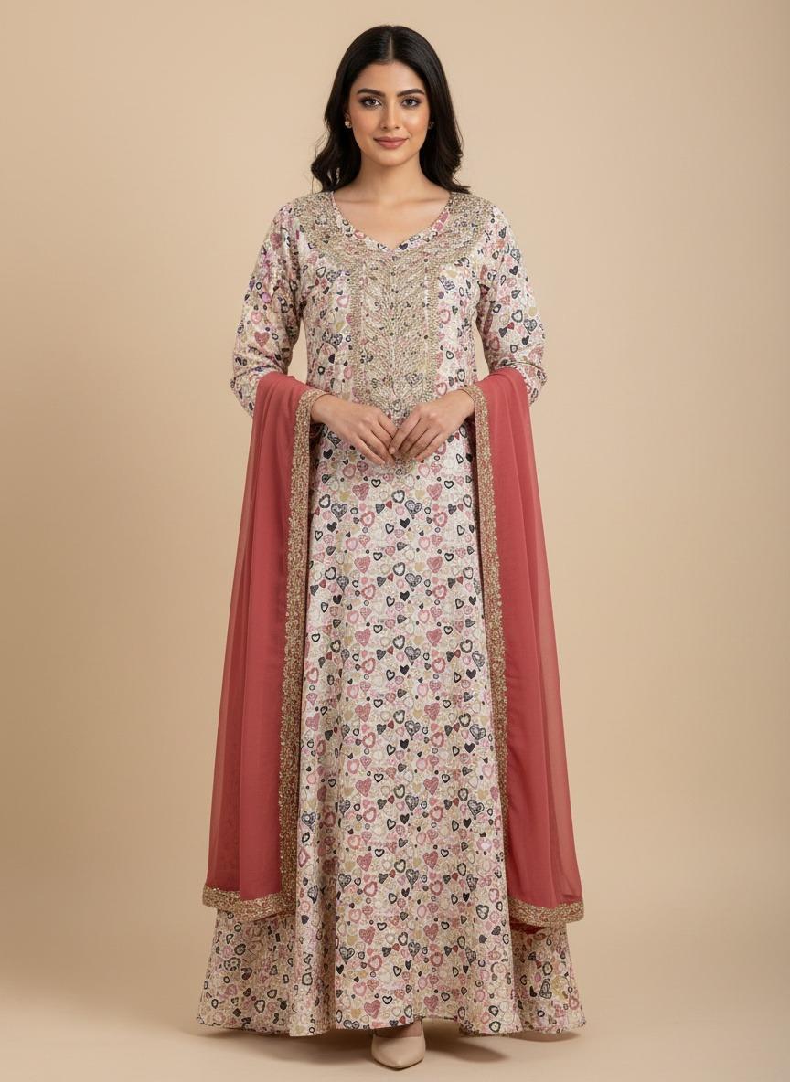 Designer Stone-Embellished Floral Mukhawar with Contrasting  Shaila - (A8)