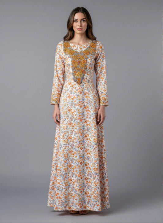 Elegant Floral Embroidered Mukhawar -White & Golden  (C5)