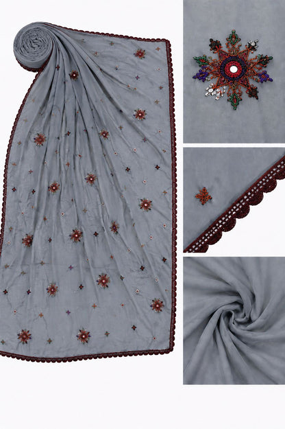 Mukhawar Luxury Hand Embroidered  with Embellished Shaila –Elegant Grey