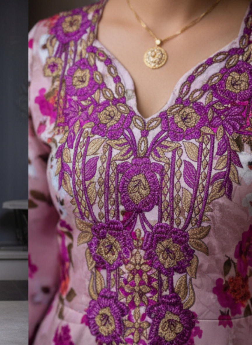 Luxury Embroidered Cotton Mukhawar with shaila ( B 2 CG, PINK)