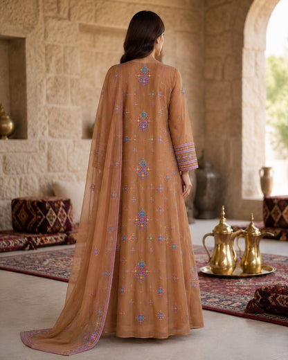 Ward Al Jouri Luxury Omani Mukhawar with Embroidered Shela – Desert Beige