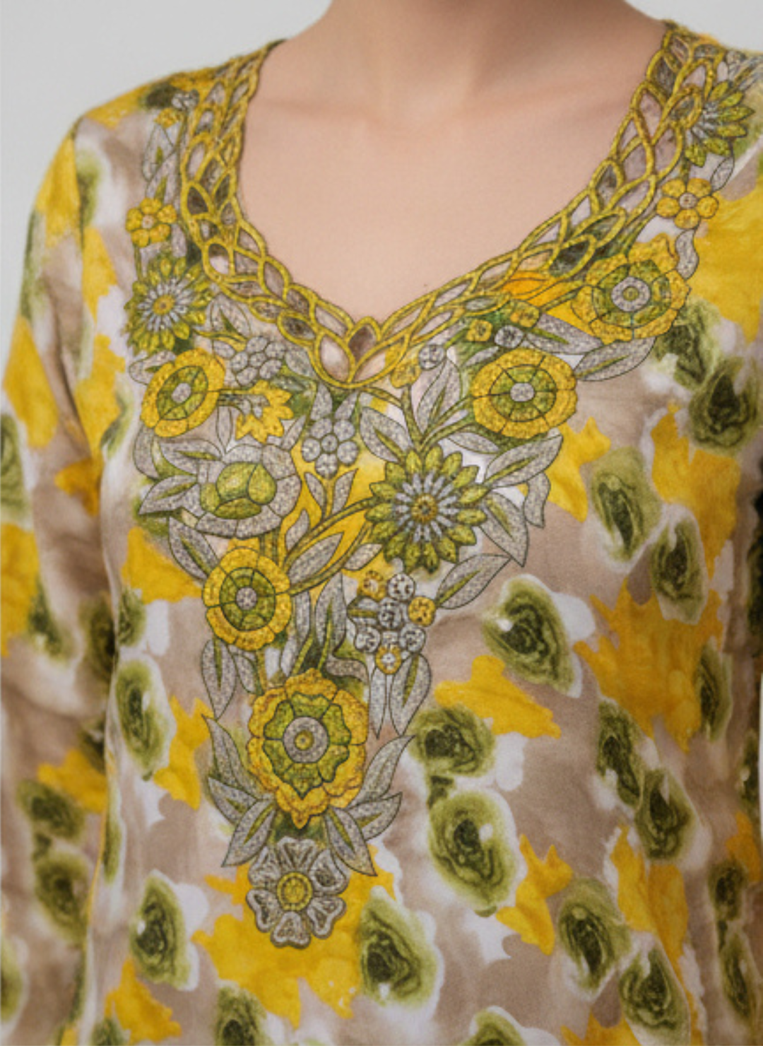 Luxury Embroidered Cotton Mukhawar with shaila (B8 yellow)