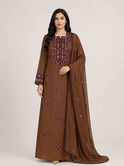 Mukhawar Luxury Hand Embroidered Outfit with Embellished Shaila –Chocolate Brown
