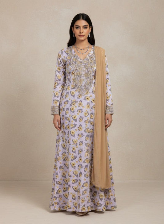 Designer Stone-Embellished Floral Mukhawar with Contrasting Beige Shaila - (A6)