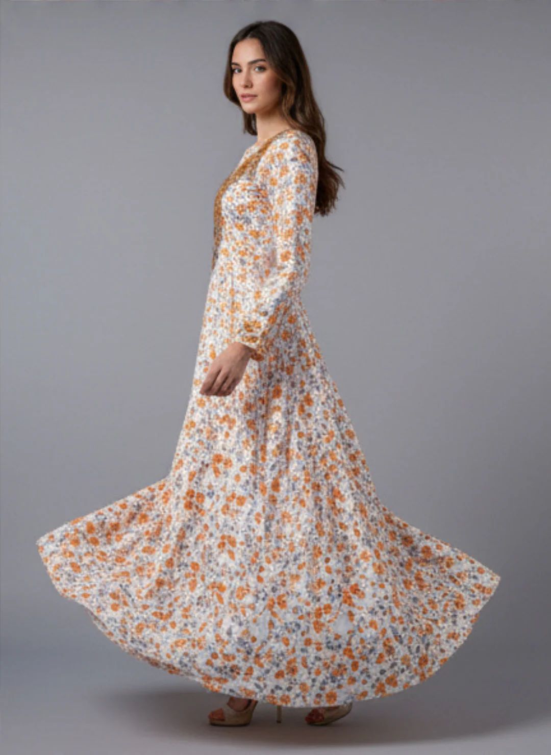 Elegant Floral Embroidered Mukhawar -White & Golden  (C5)