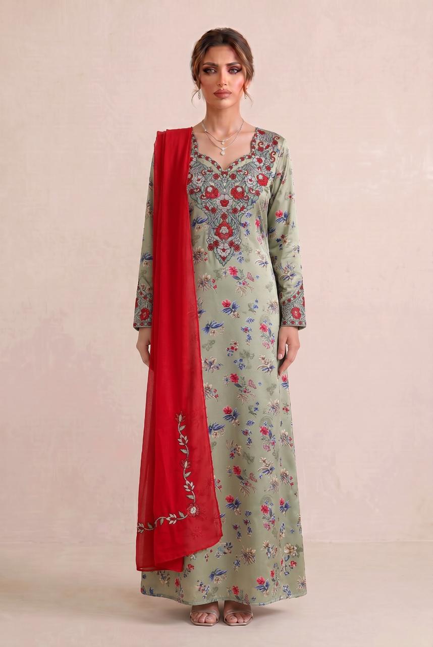 Premium Designer Mukhawar – Soft Red  & Silver  Floral Ensemble - (B 4)