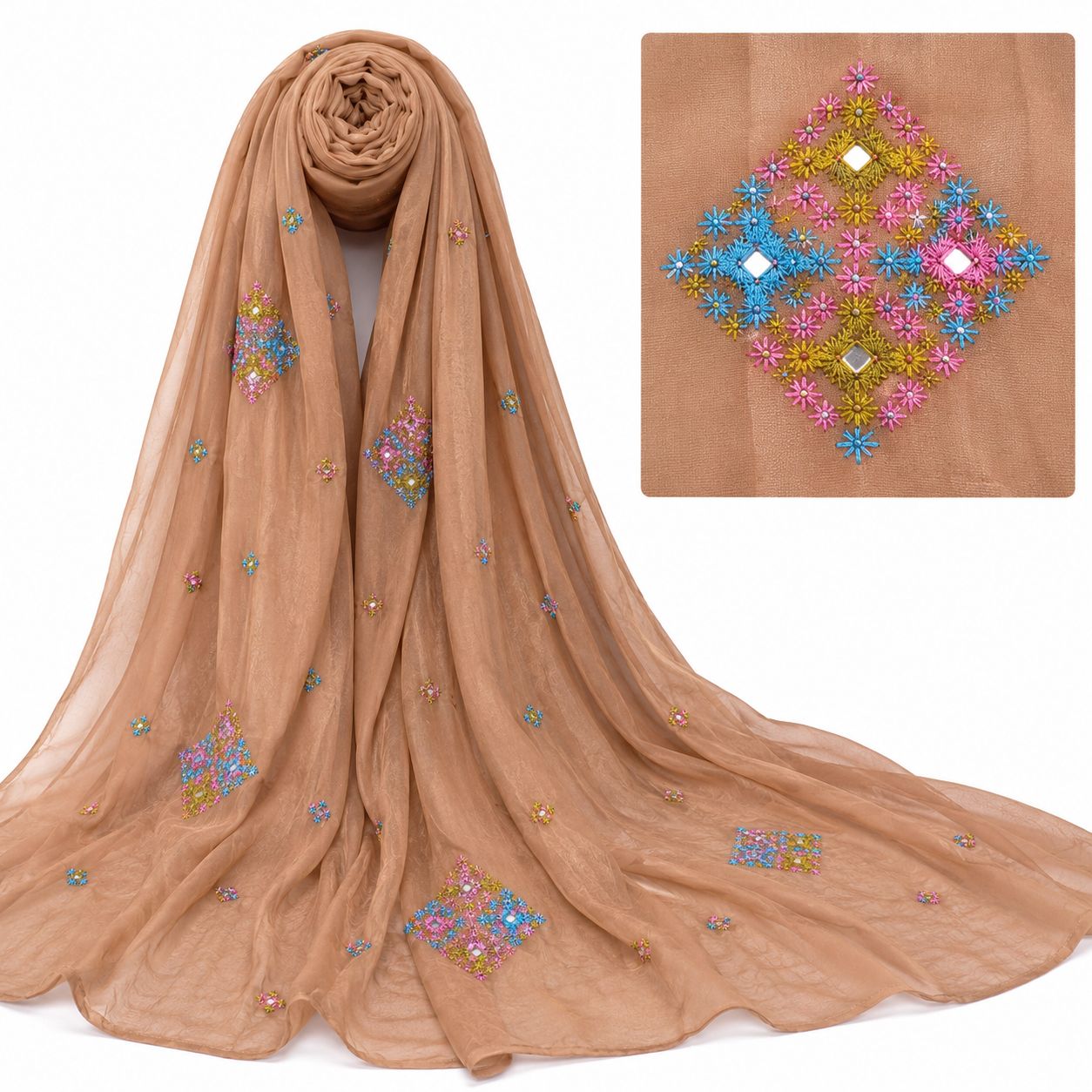 Ward Al Jouri Luxury Omani Mukhawar with Embroidered Shela – Desert Beige