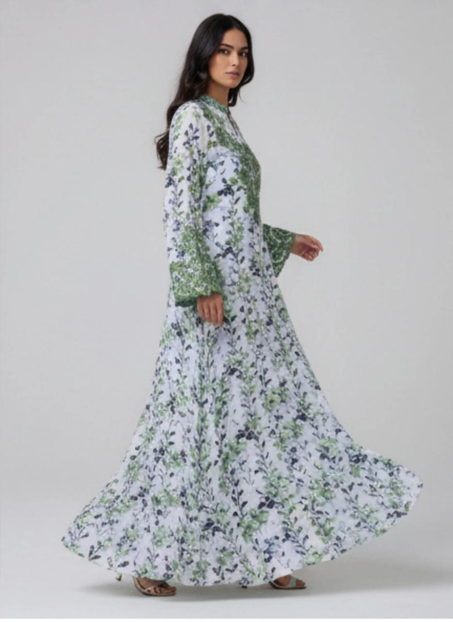 Elegant Floral Embroidered Mukhawar -White & Green  (C4)