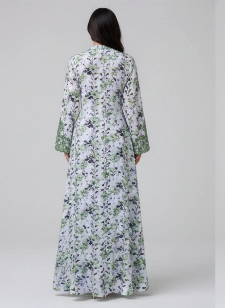 Elegant Floral Embroidered Mukhawar -White & Green  (C4)