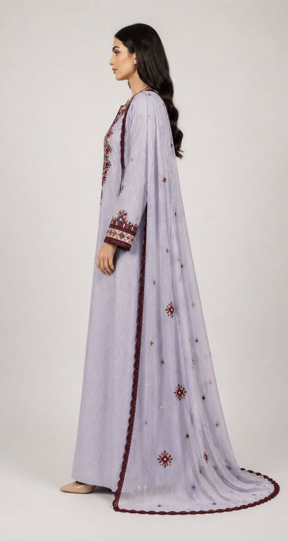 Mukhawar Luxury Hand Embroidered Outfit with Embellished Shaila –Ice Grey