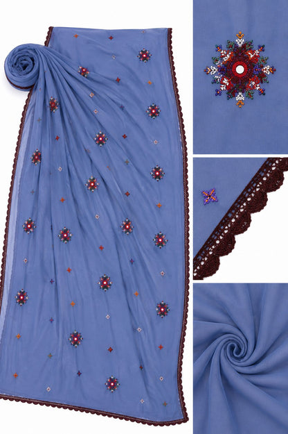 Mukhawar Luxury Hand Embroidered Outfit with Embellished Shaila – Dusty Blue