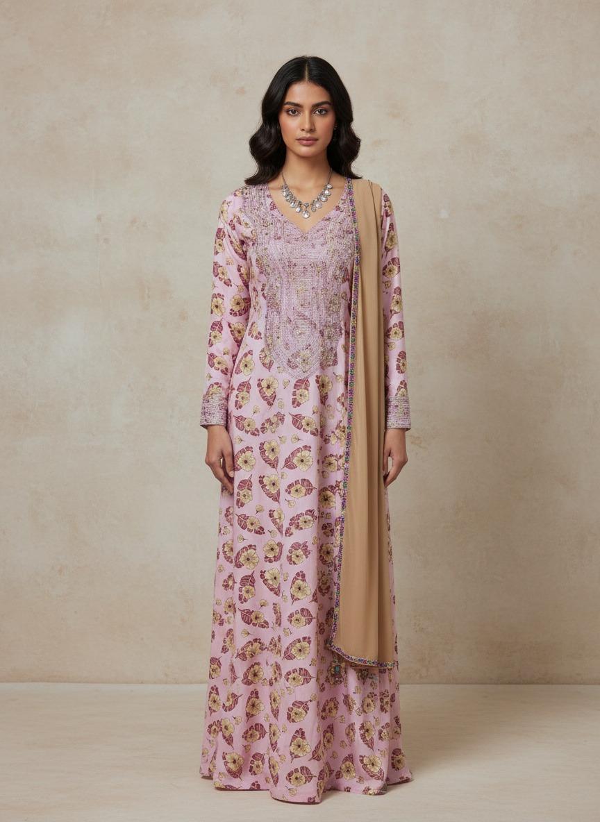 Designer Stone-Embellished Floral Mukhawar with Contrasting Beige Shaila - (A6)