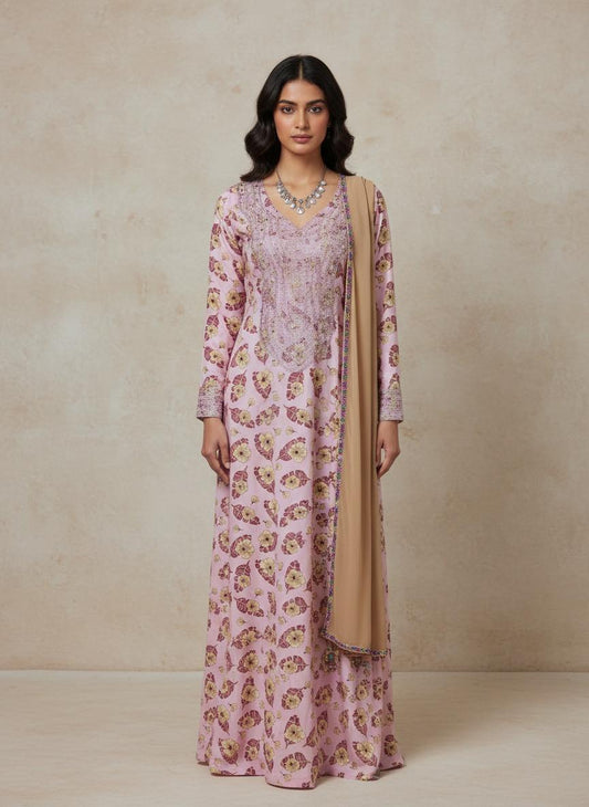 Designer Stone-Embellished Floral Mukhawar with Contrasting Beige Shaila - (A6)