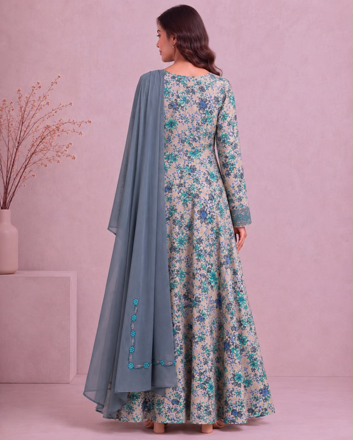 Yasmeen Al Khaleej Mukhawar With Shela - Sage Green – B 3