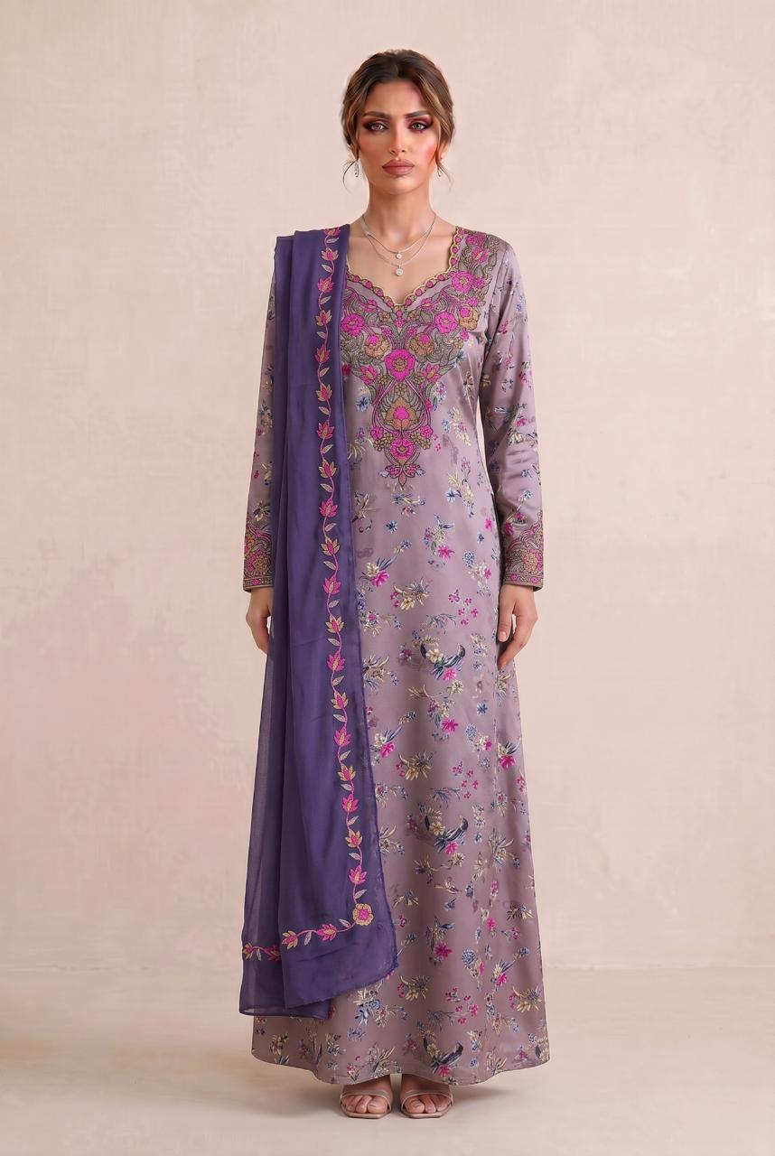 Premium Designer Mukhawar – Soft Purple  Floral Ensemble - (B 4)