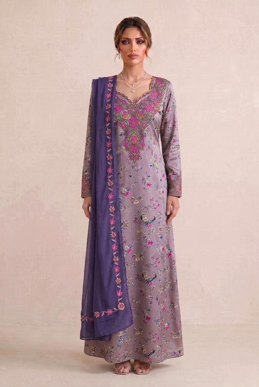 Premium Designer Mukhawar – Soft Purple  Floral Ensemble - (B 4)