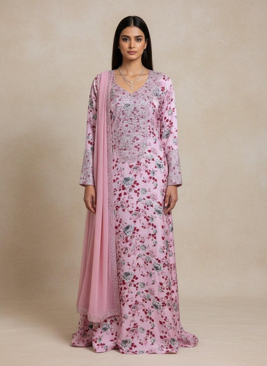 Designer Stone-Embellished Floral Mukhawar with Contrasting Pink Shaila - (A4)