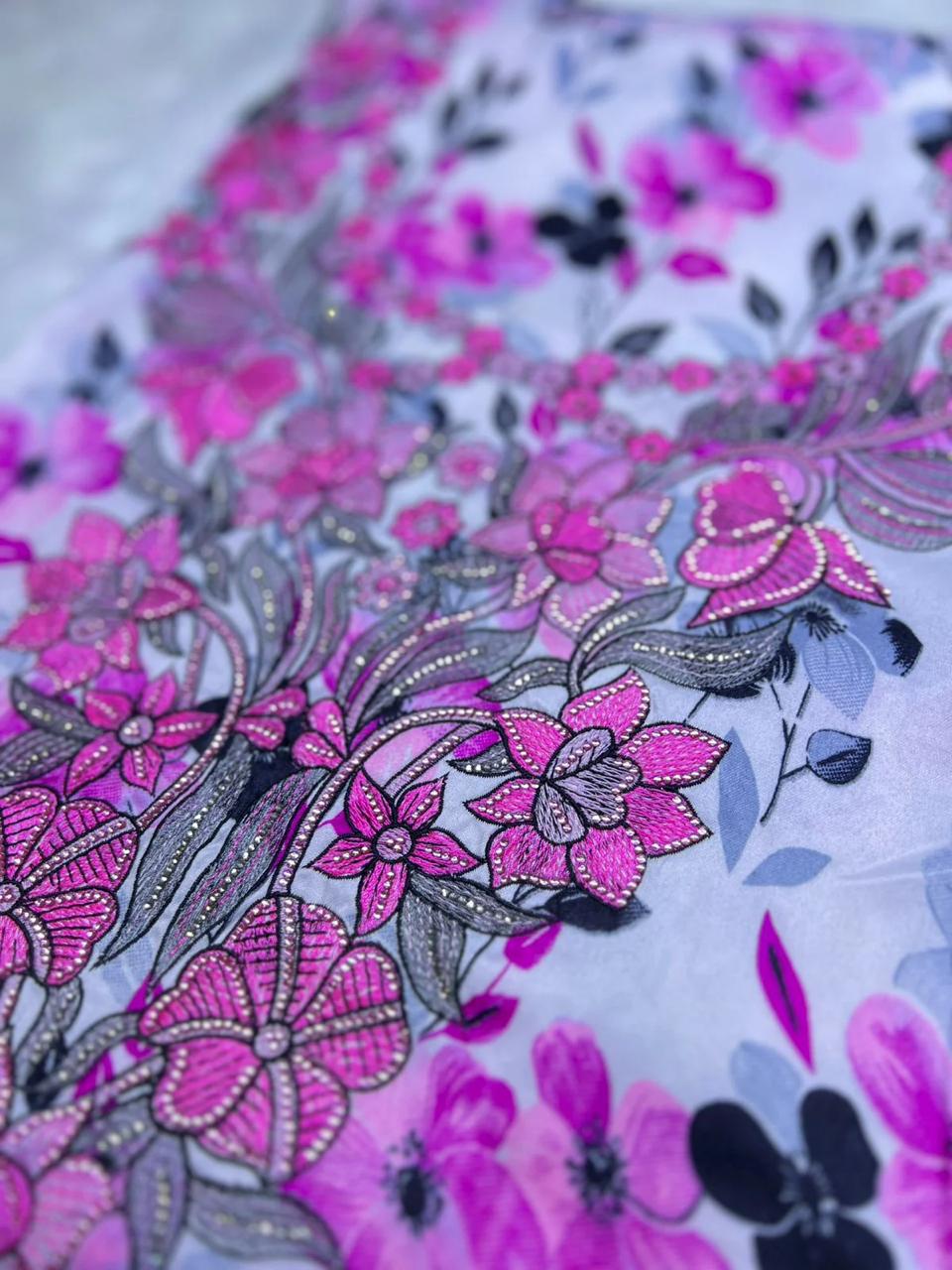 Elegant Floral Embroidered Mukhawar -White & Pink  (C4)