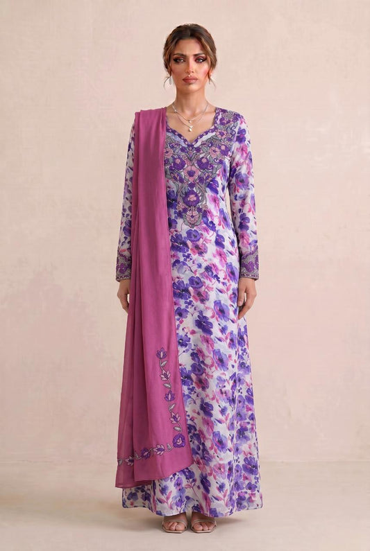 Premium Designer Mukhawar – Soft Purple  & Pink  Floral Ensemble - (B 4)
