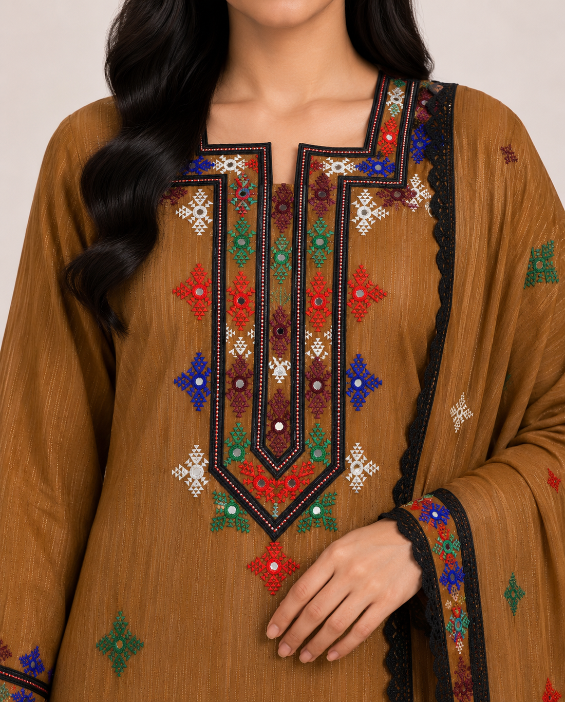 Noor Al Khaleej Luxury Hand Embroidered Mukhawar with Embellished Shaila –  | Premium Korean Crepe