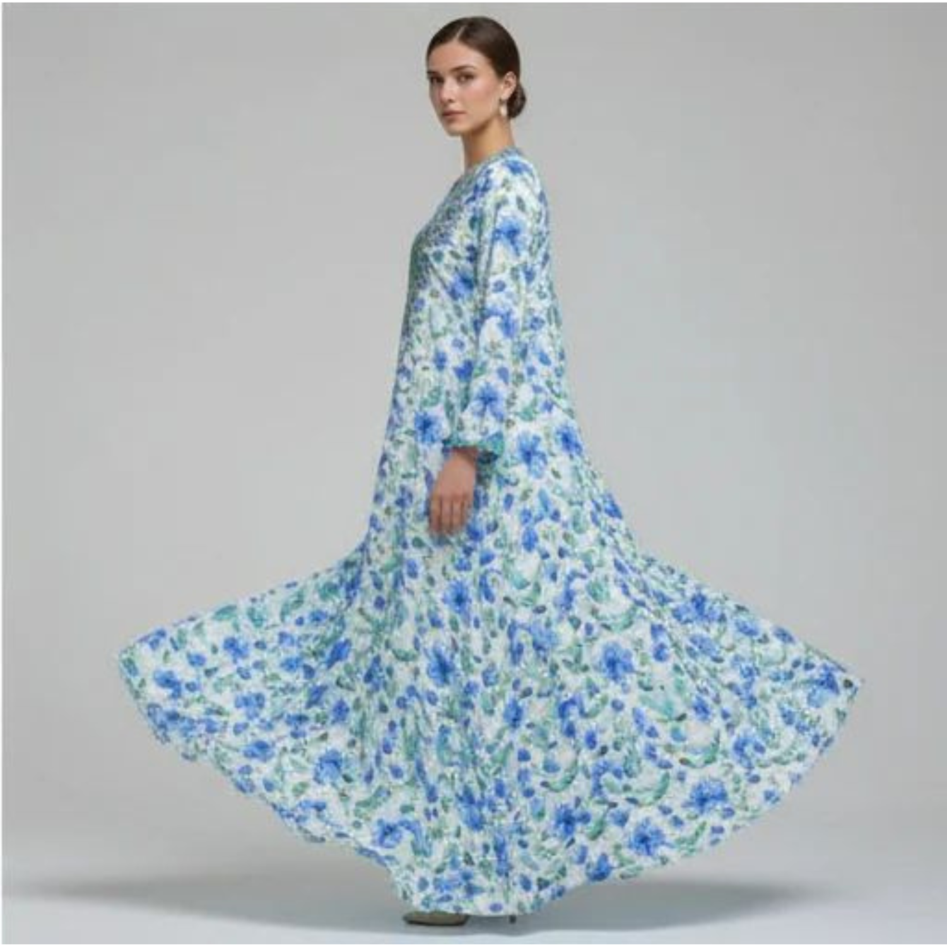 Elegant Floral Embroidered Mukhawar - Blue & White