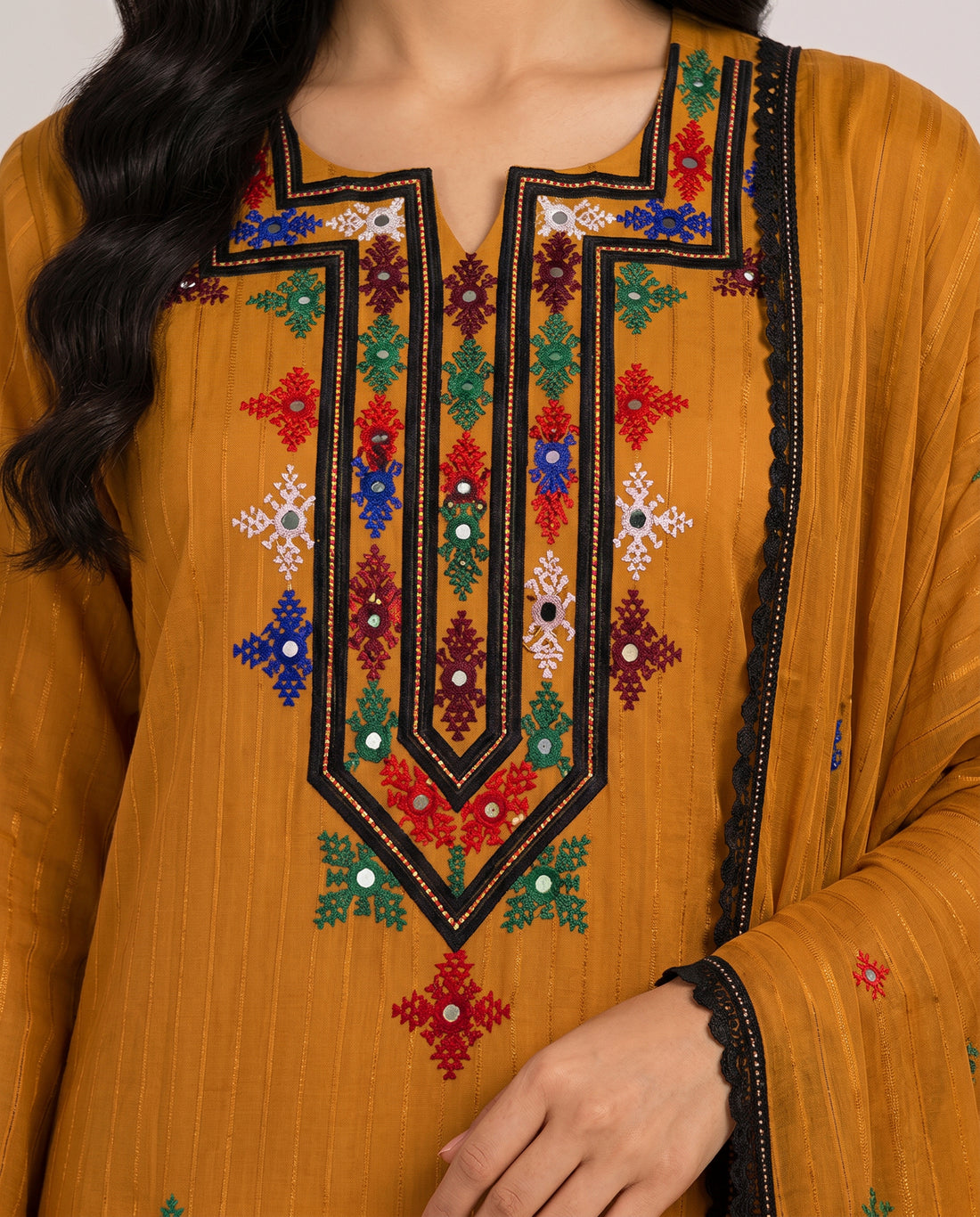 Noor Al Khaleej Luxury Hand Embroidered Mukhawar with Embellished Shaila – Orang| Premium Korean Crepe