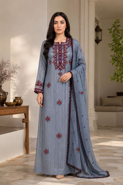 Mukhawar Luxury Hand Embroidered  with Embellished Shaila –Elegant Grey