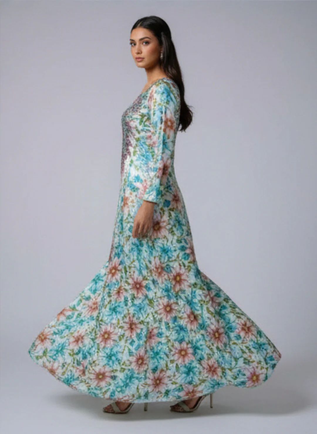 Elegant Floral Embroidered Mukhawar -Pink & Purple   (C6)