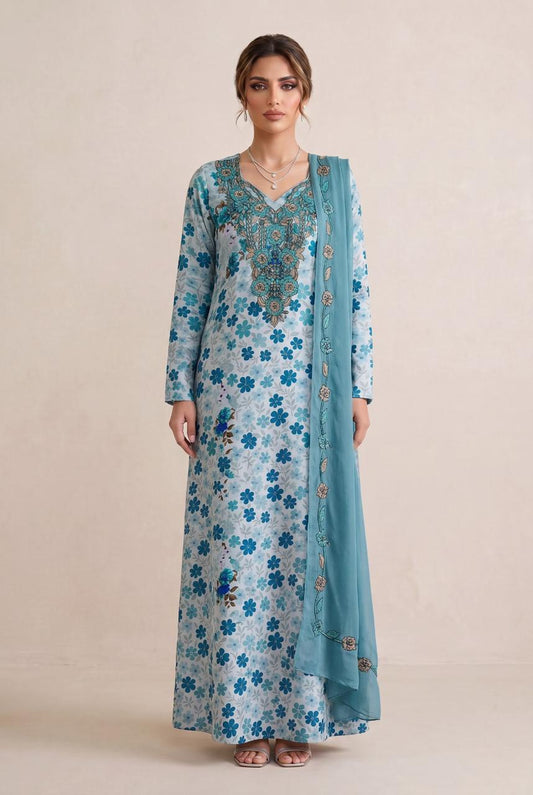 Premium Designer Mukhawar – Soft CGreen  Floral Ensemble - (B 2)