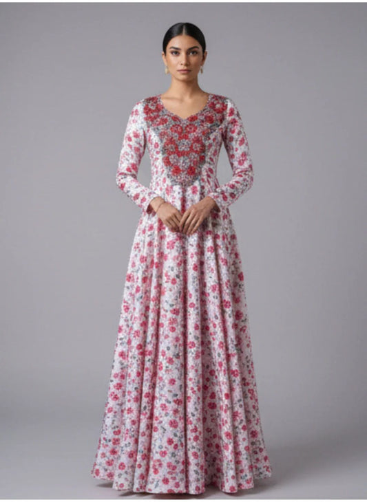 Elegant Floral Embroidered Mukhawar -White & Red  (C5)