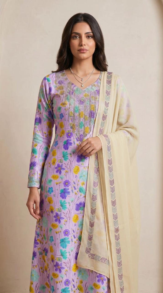 Designer Stone-Embellished Floral Mukhawar with Contrasting Beige Shaila - (A3)
