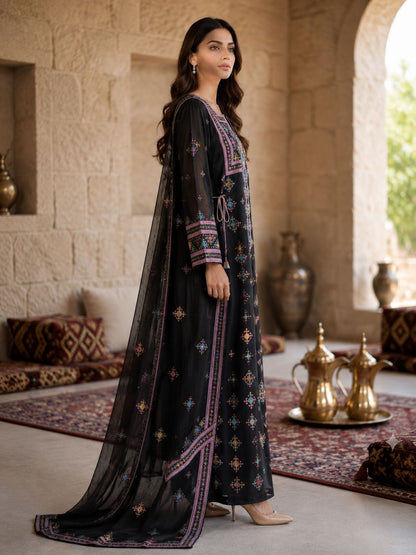 Ward Al Jouri Luxury Omani Mukhawar with Embroidered Shela – Classic Black