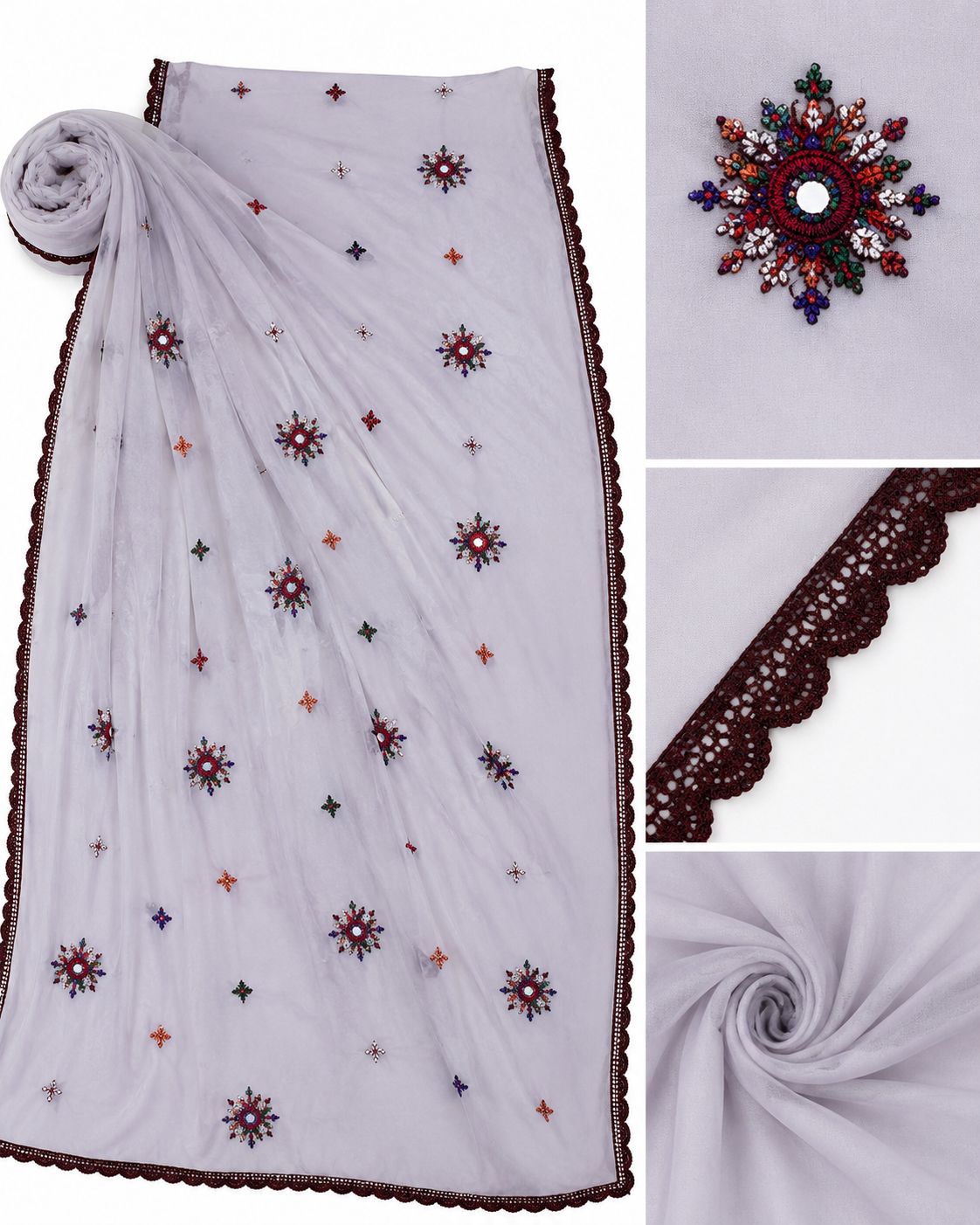Mukhawar Luxury Hand Embroidered Outfit with Embellished Shaila –Ice Grey
