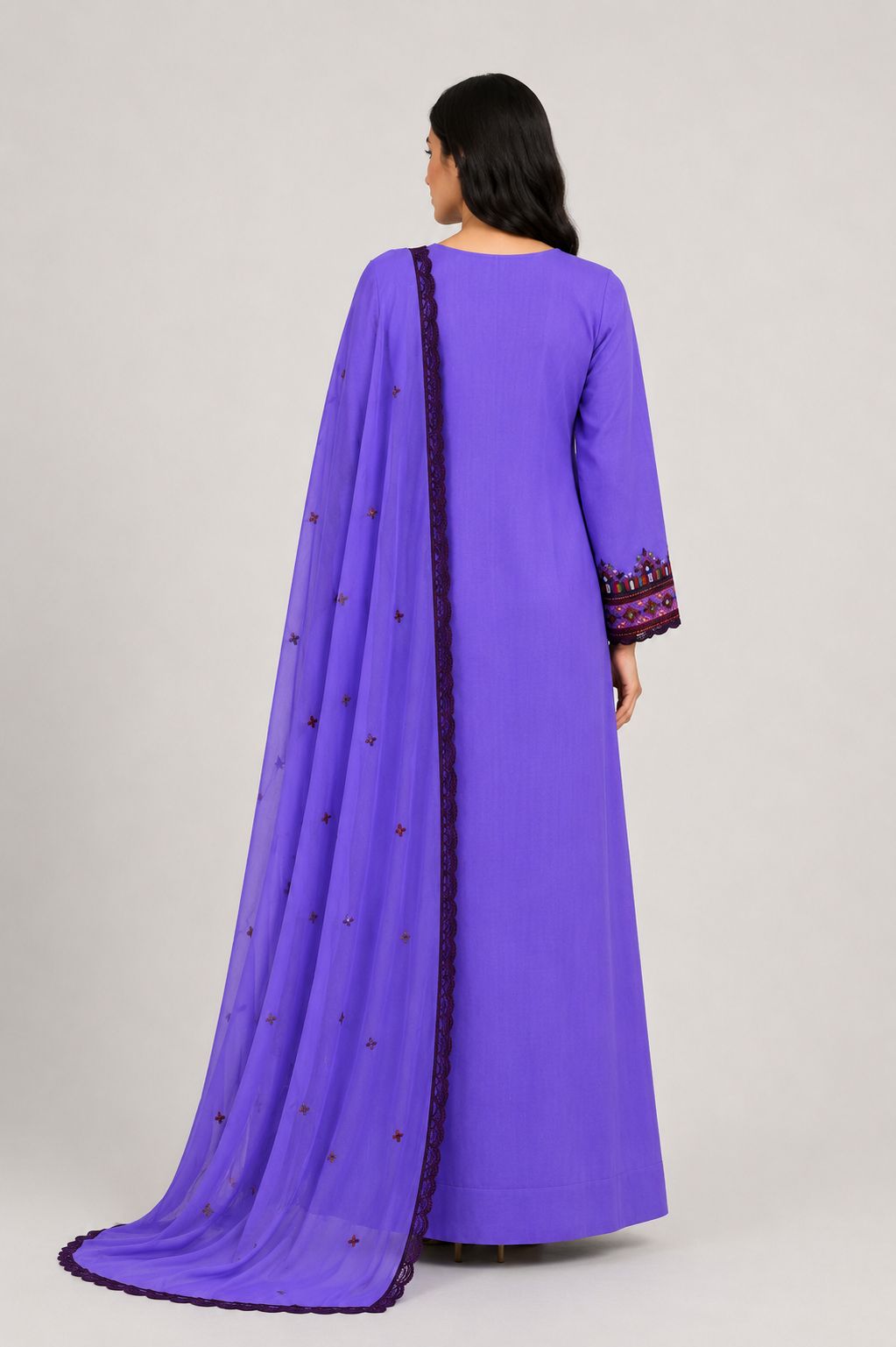 Mukhawar Luxury Hand Embroidered Outfit with Embellished Shaila –Violet Purple