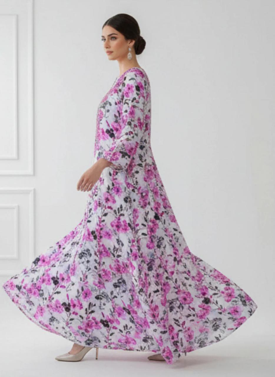 Elegant Floral Embroidered Mukhawar -White & Pink  (C4)