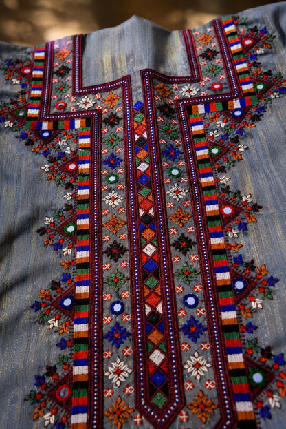 Mukhawar Luxury Hand Embroidered  with Embellished Shaila –Elegant Grey