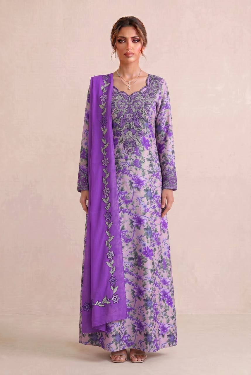 Premium Designer Mukhawar – Soft Purple  Floral Ensemble - (B 5)